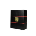 DS High Quality Matt Black Inlaid Red PU Leather Double Slanted Door Wine Packing Wooden Box